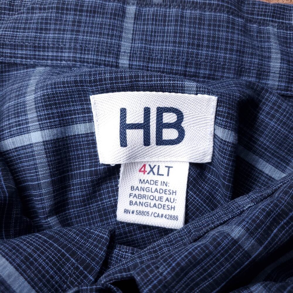 HB Button Up Shirt Men 4XLT Blue Plaid Short Sleeve Casual Grunge Contemporary - Picture 4 of 10